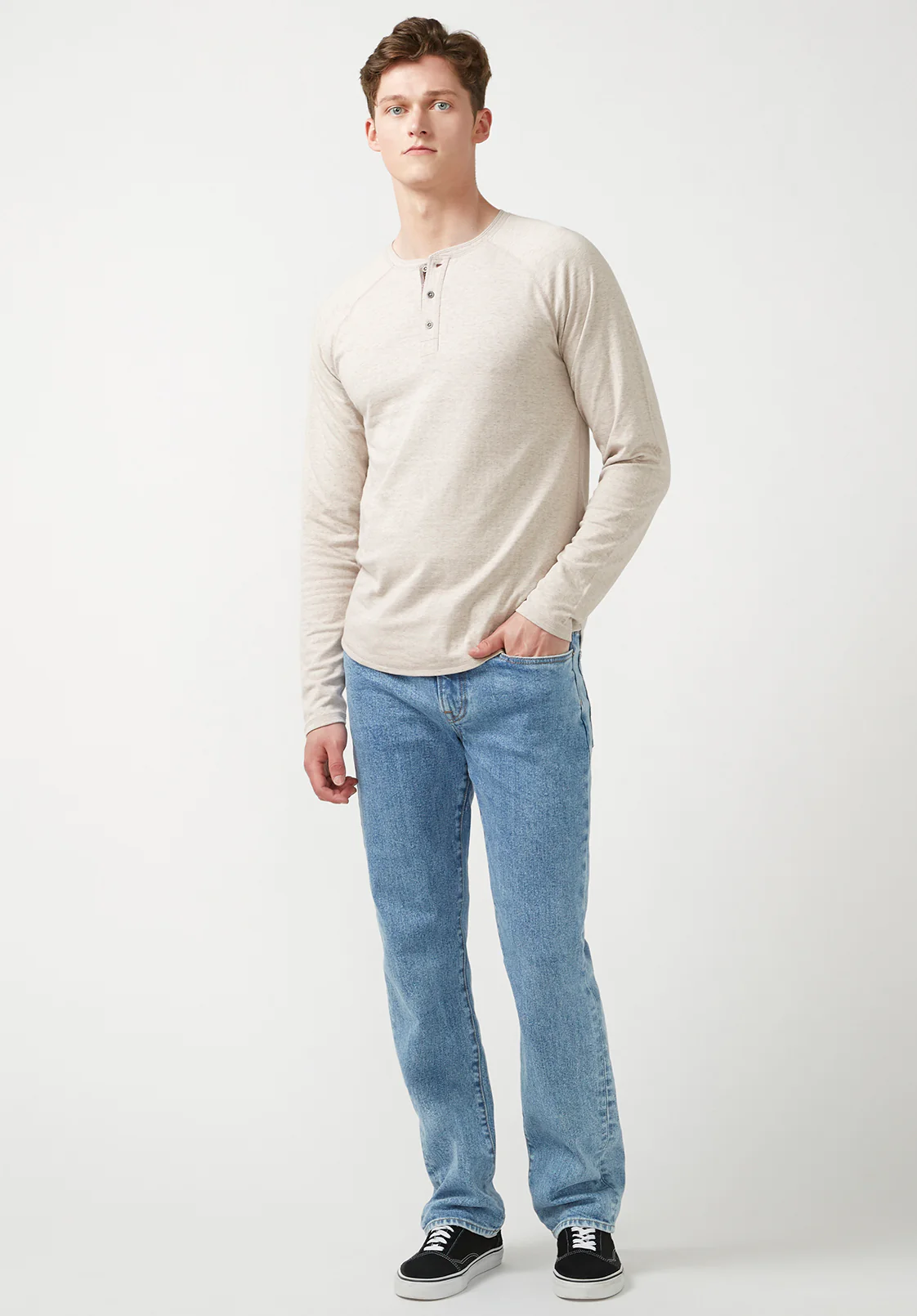 Kariver Men's Long-Sleeve Henley Top in Milk - BM24026 - Image 4