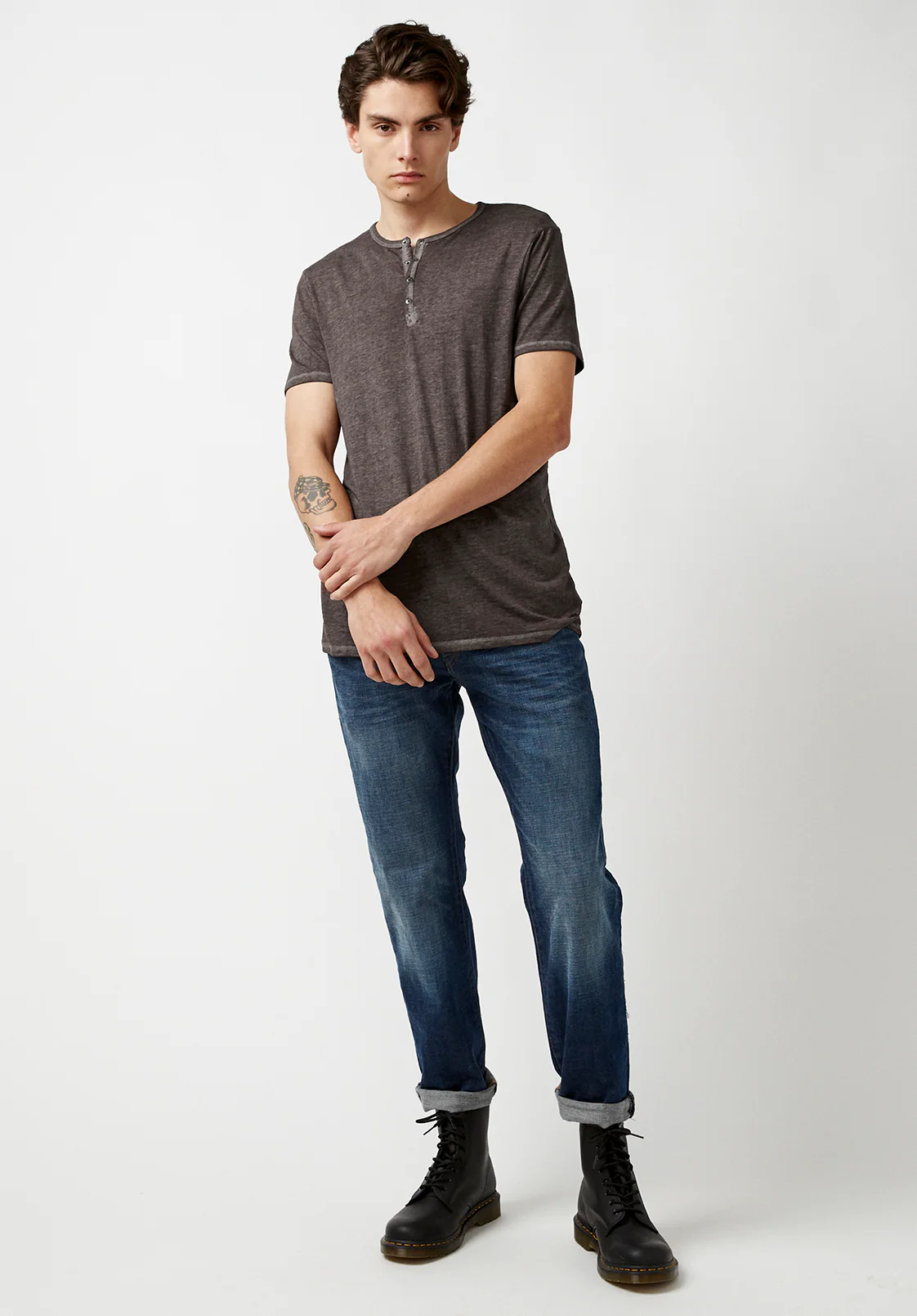 Kasum Buttoned Henley Men's T-Shirt in Dark Grey - BM21411 - Image 3