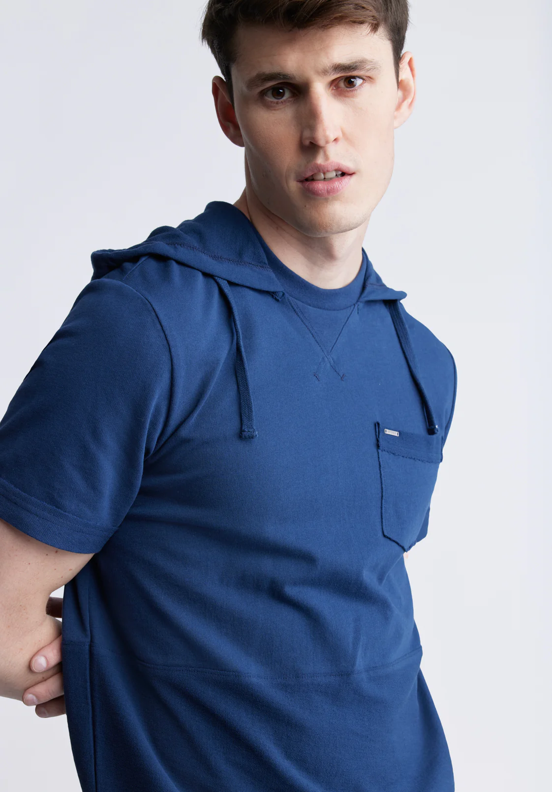 Katoni Men's Short Sleeve Hoodie, Navy - BM24489 - Image 2