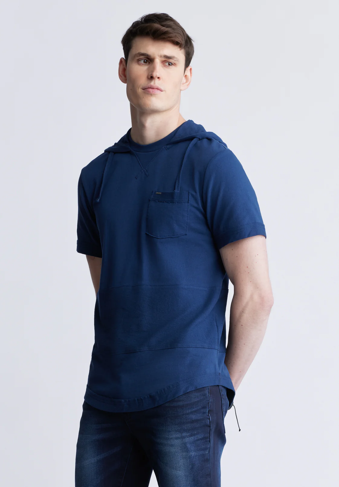 Katoni Men's Short Sleeve Hoodie, Navy - BM24489 - Image 4
