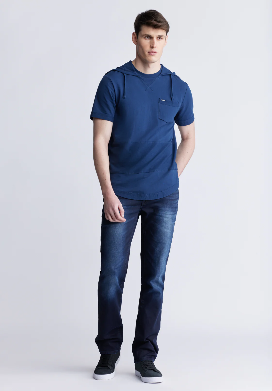 Katoni Men's Short Sleeve Hoodie, Navy - BM24489 - Image 5