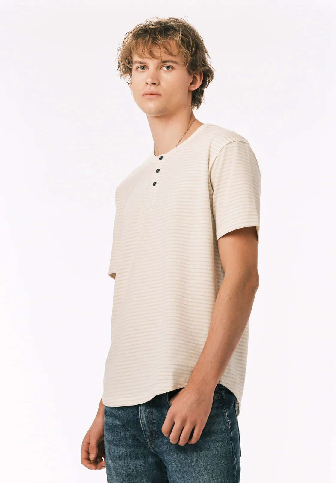 Kehlani Men’s Striped Short Sleeve Henley, Milk - BM24760 - Image 4