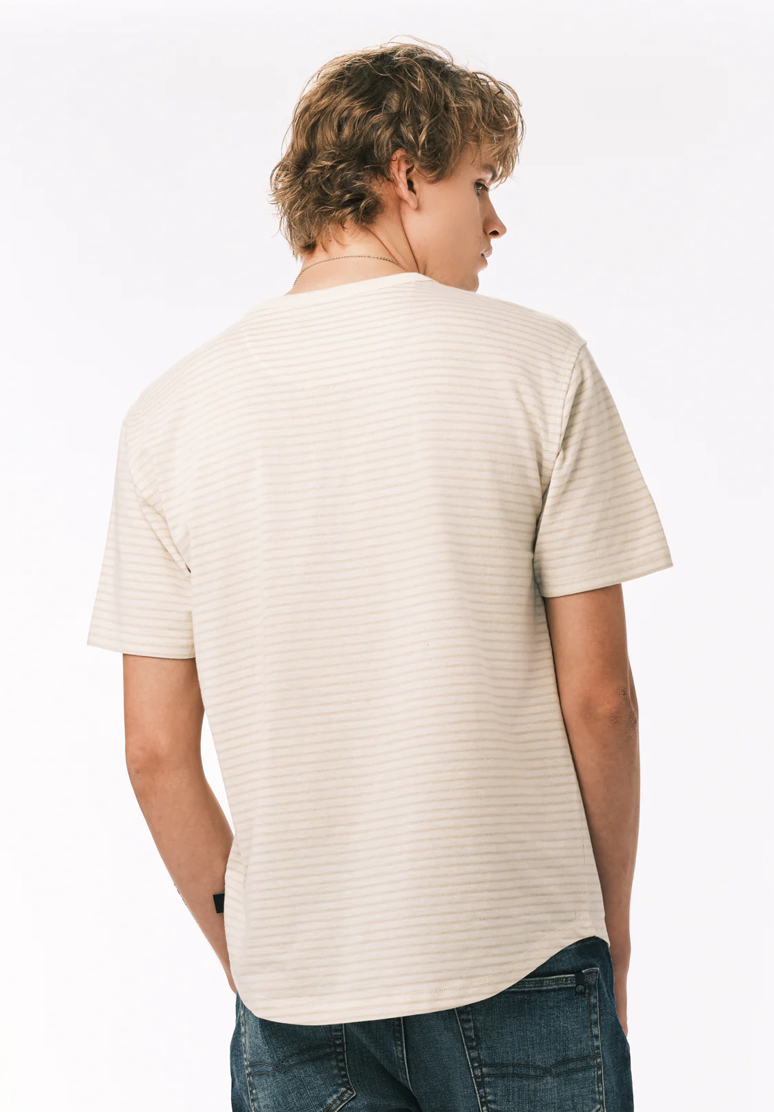 Kehlani Men’s Striped Short Sleeve Henley, Milk - BM24760 - Image 5