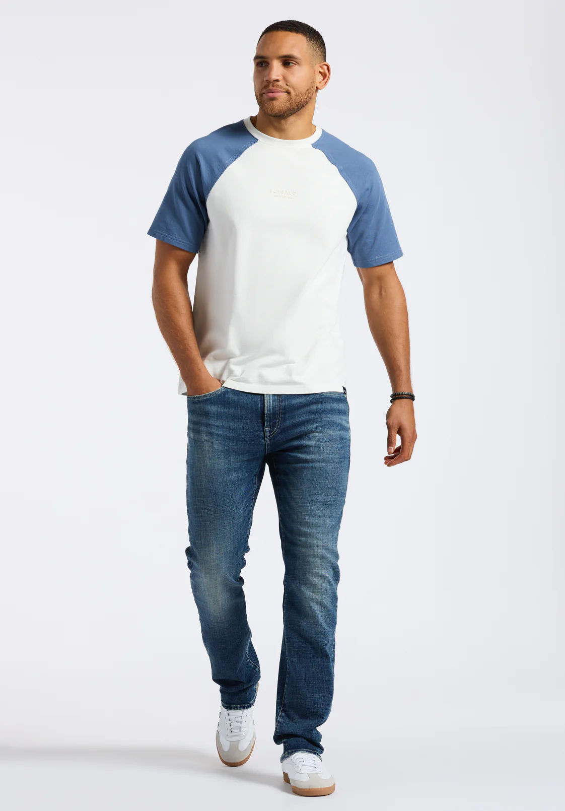 Killabee Men's Raglan French Terry Crewneck T-Shirt with Contrast Sleeves, White - BM24532 - Image 3
