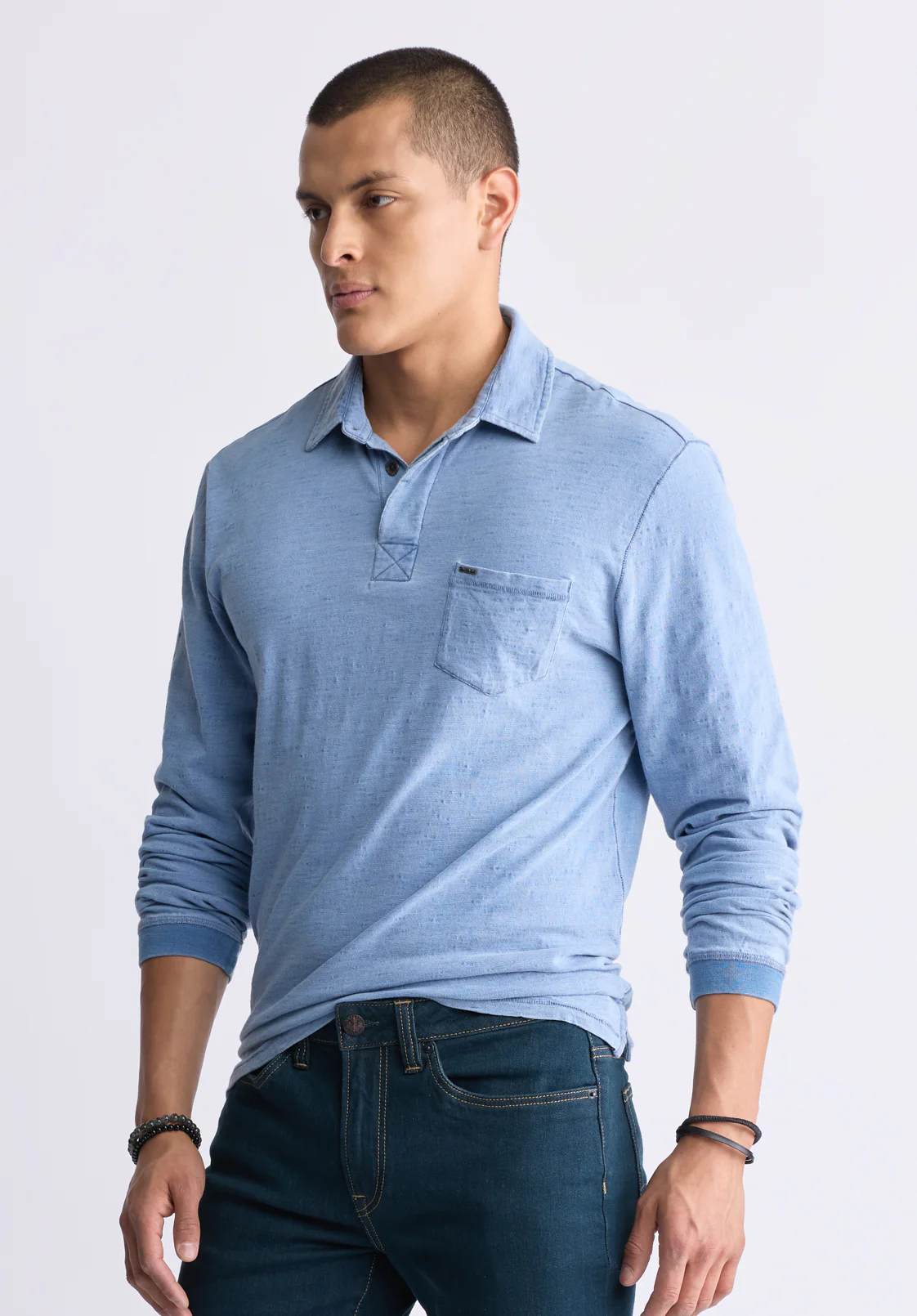 Kimmy Men's Long-Sleeve Polo with Pocket, Blue - BM24492 - Image 2