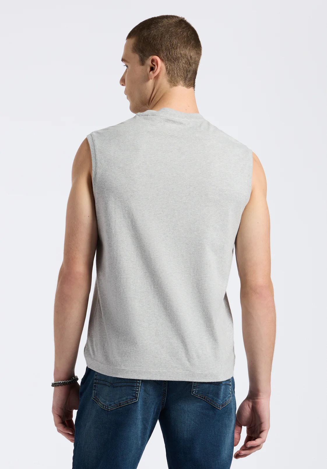 Kingster Men's Sleeveless Crew Neck Relaxed Fit Jersey Tank Top, Heather Grey - BM24601 - Image 3
