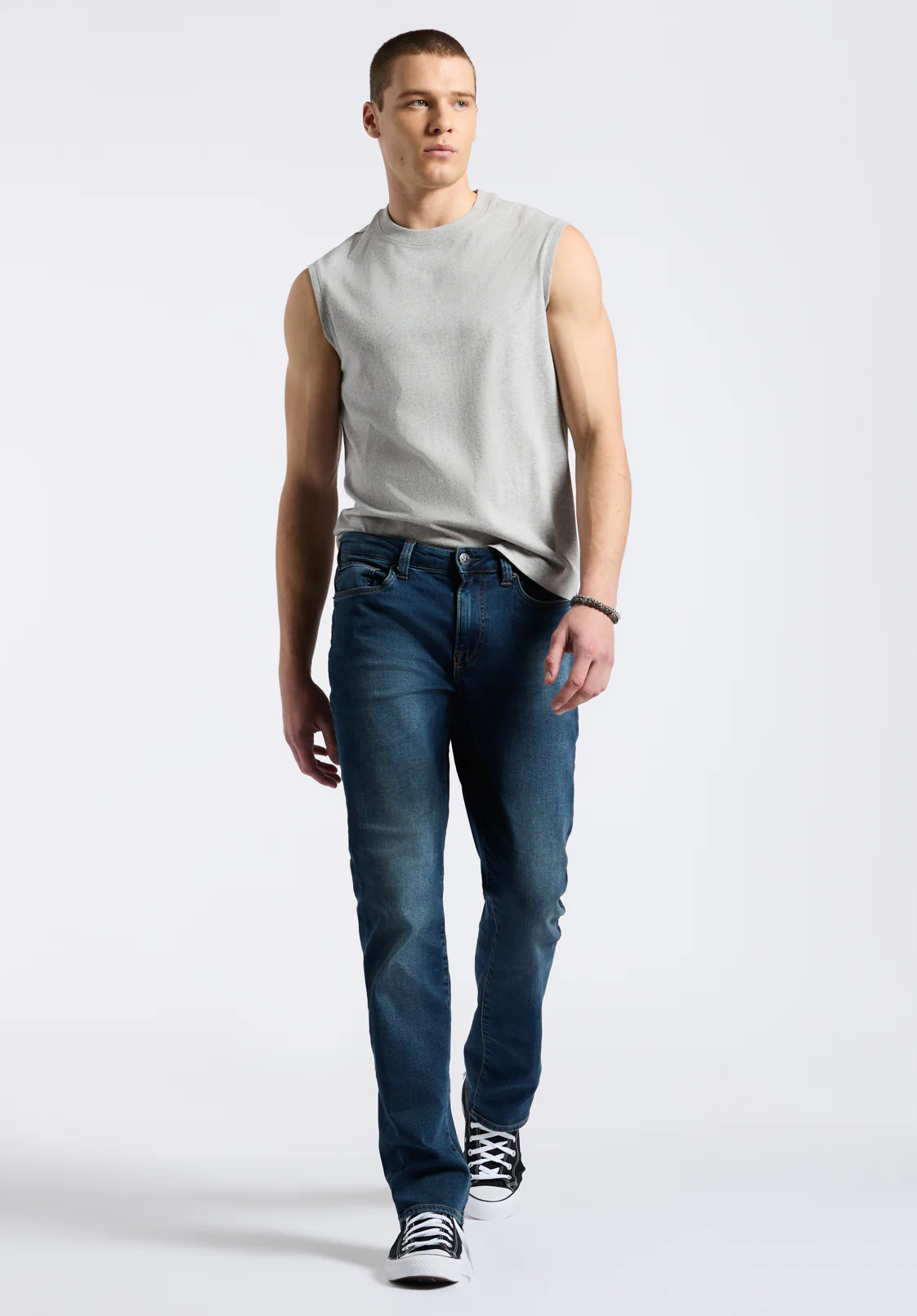 Kingster Men's Sleeveless Crew Neck Relaxed Fit Jersey Tank Top, Heather Grey - BM24601 - Image 4