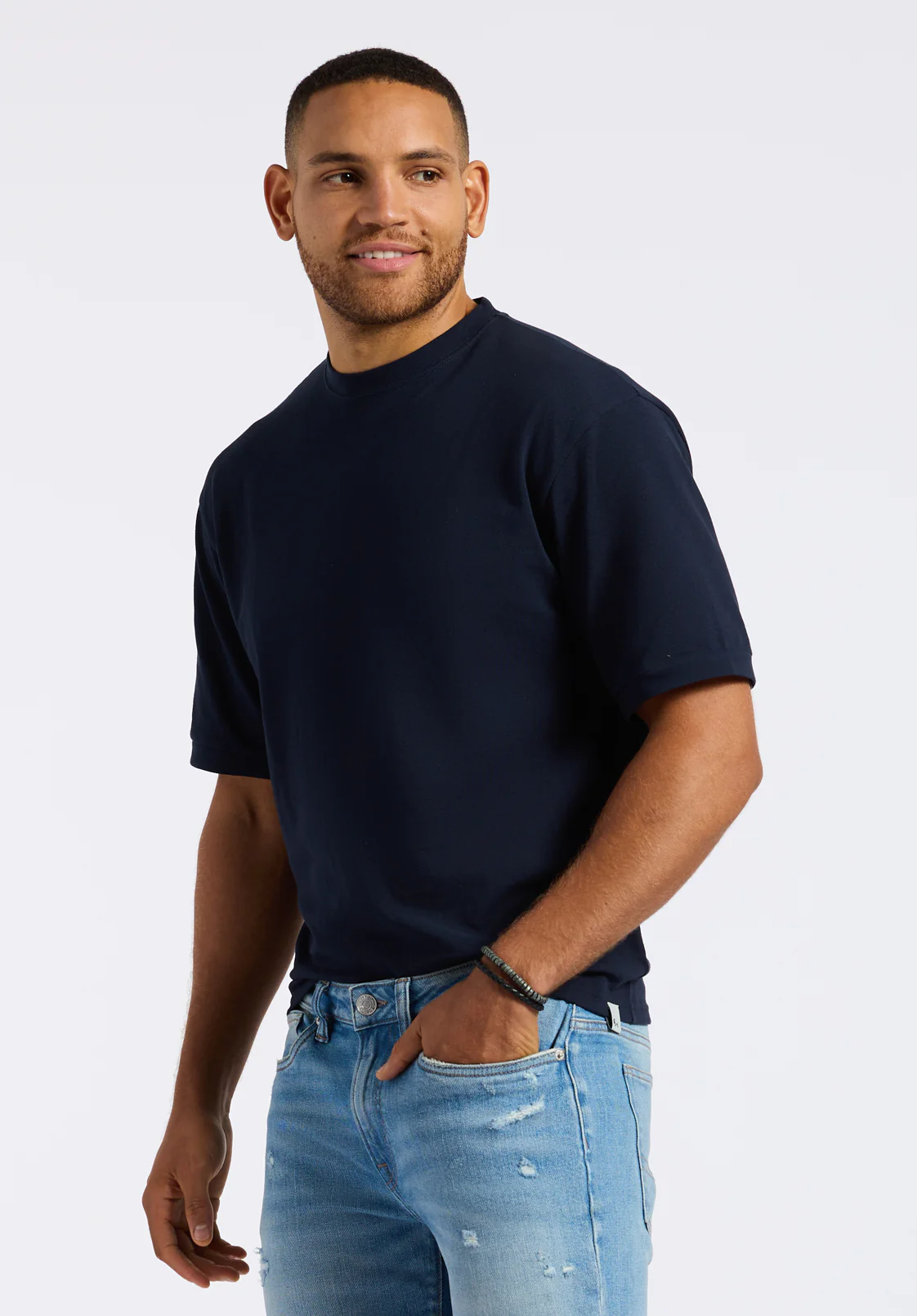 Kinsley Men's Piqué Crew Neck Relaxed T-Shirt, Midnight Blue - BM24609 - Image 2