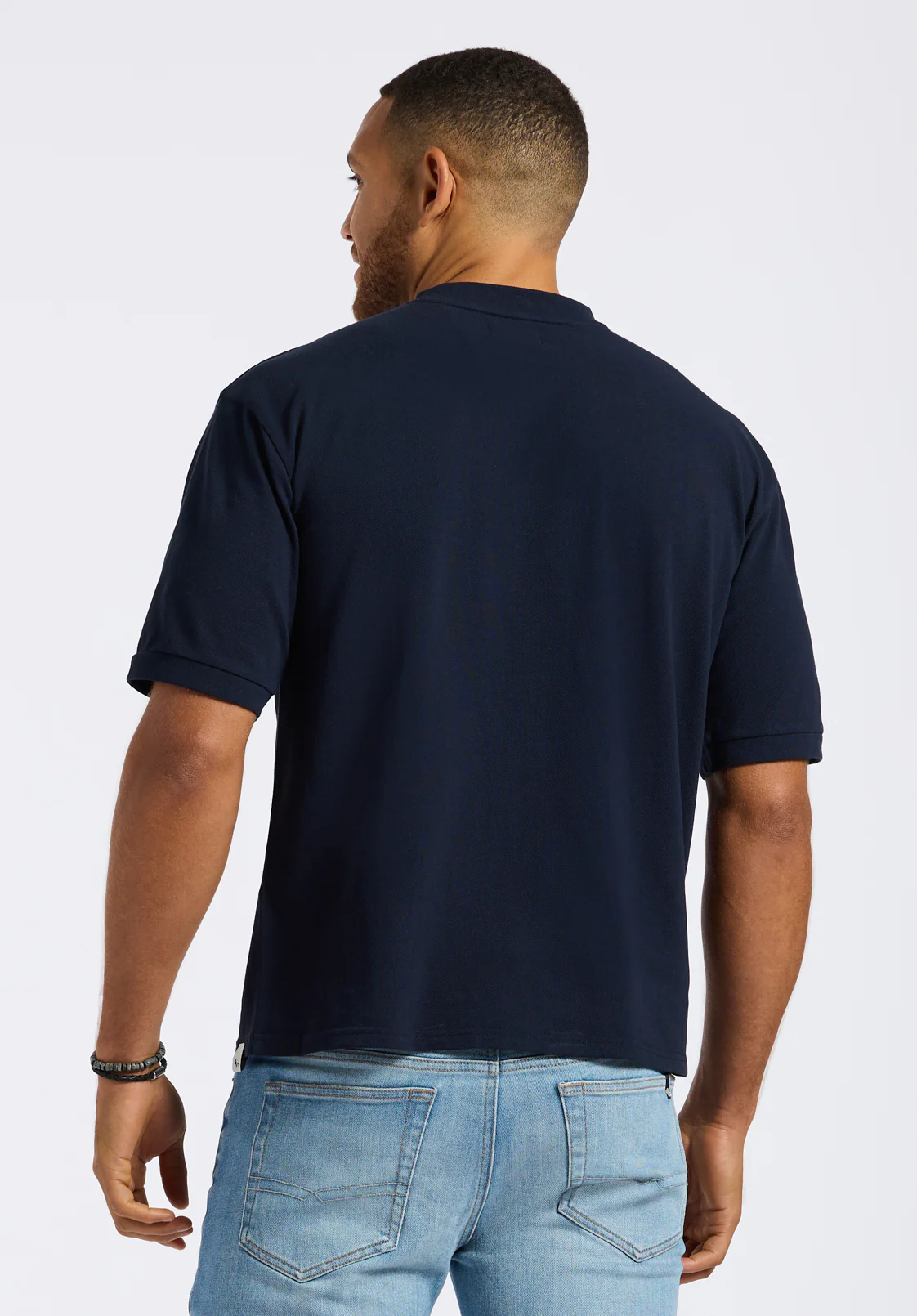 Kinsley Men's Piqué Crew Neck Relaxed T-Shirt, Midnight Blue - BM24609 - Image 3