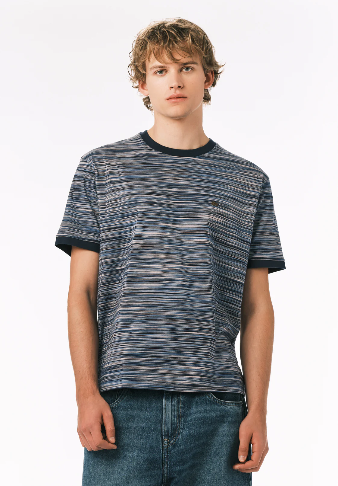Kirion Men’s Striped T-Shirt, Faded Denim - BM24783