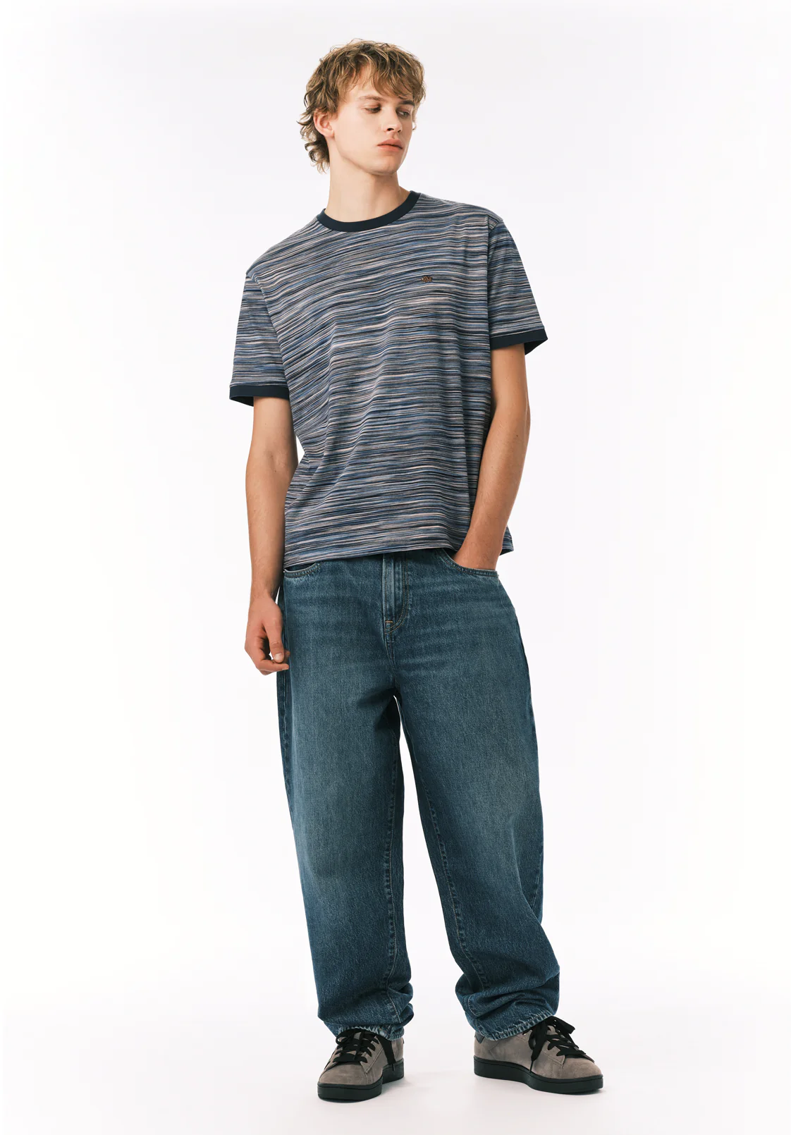 Kirion Men’s Striped T-Shirt, Faded Denim - BM24783 - Image 3