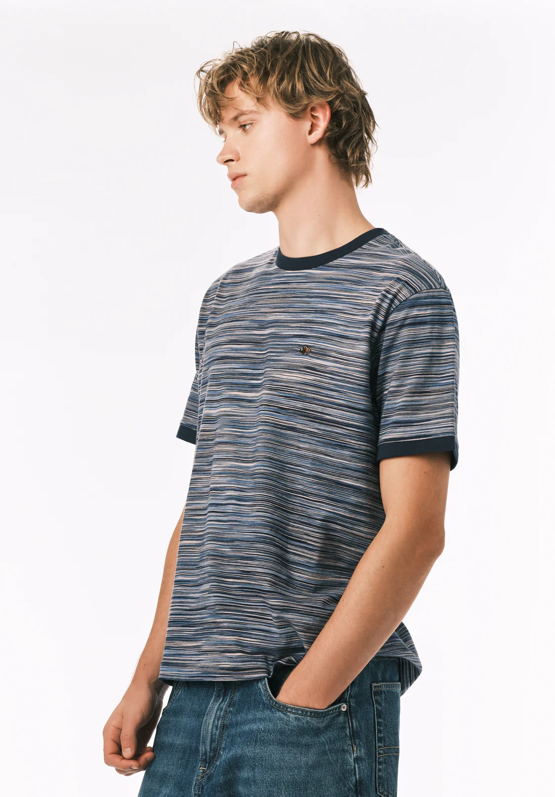 Kirion Men’s Striped T-Shirt, Faded Denim - BM24783 - Image 4