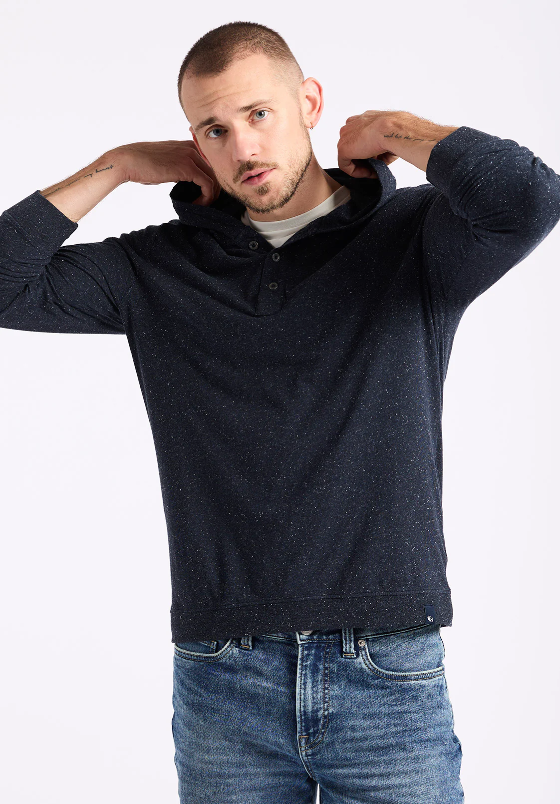 Kolder Men's Relaxed Fit Hooded Henley Top, Whale - BM24544