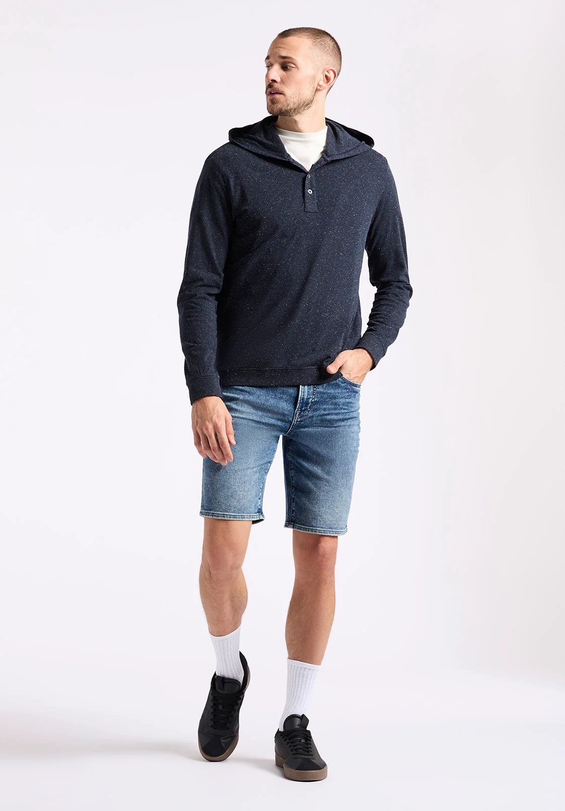 Kolder Men's Relaxed Fit Hooded Henley Top, Whale - BM24544 - Image 4
