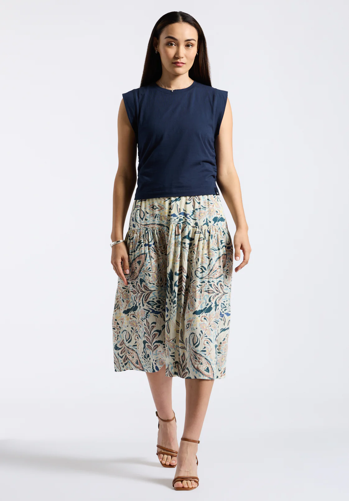Lupita Women's Floral Print Tiered Midi Skirt, Paisley - WS0016P - Image 4