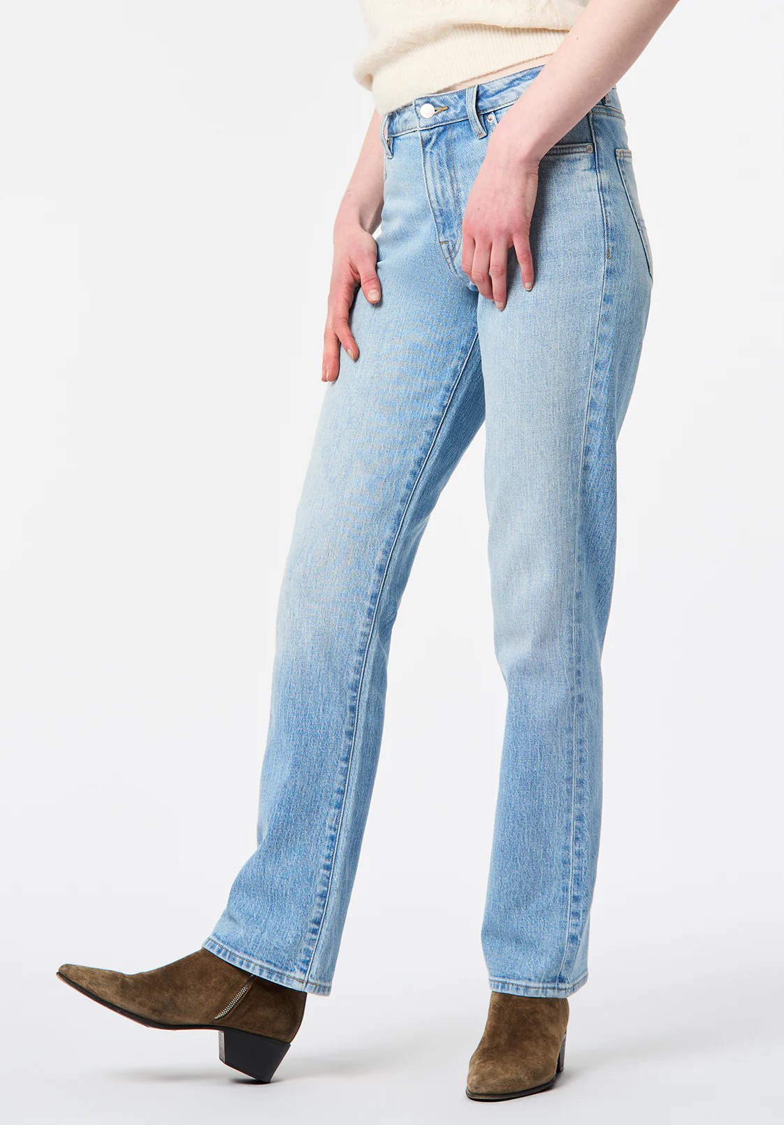 Mid Rise Straight Mary Women's Jeans, Light Blue Sanded - BL16092 - Image 2