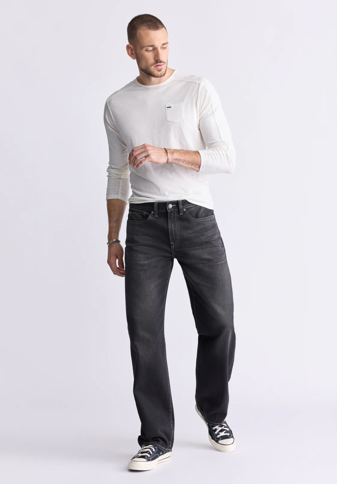 Loose Fit Matt Men's Jeans, Vintage Sanded Black - BM26007 - Image 5