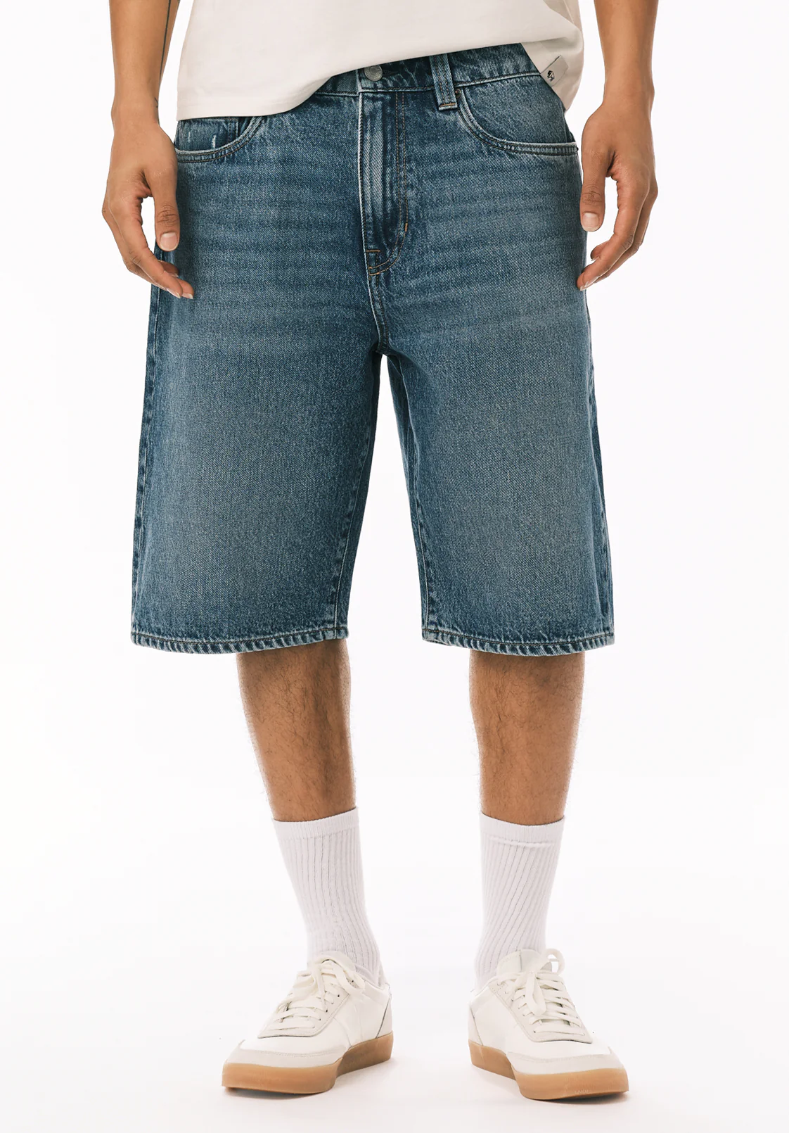 Mick Men's Wide Leg Denim Short, Distressed Blue - BM26203