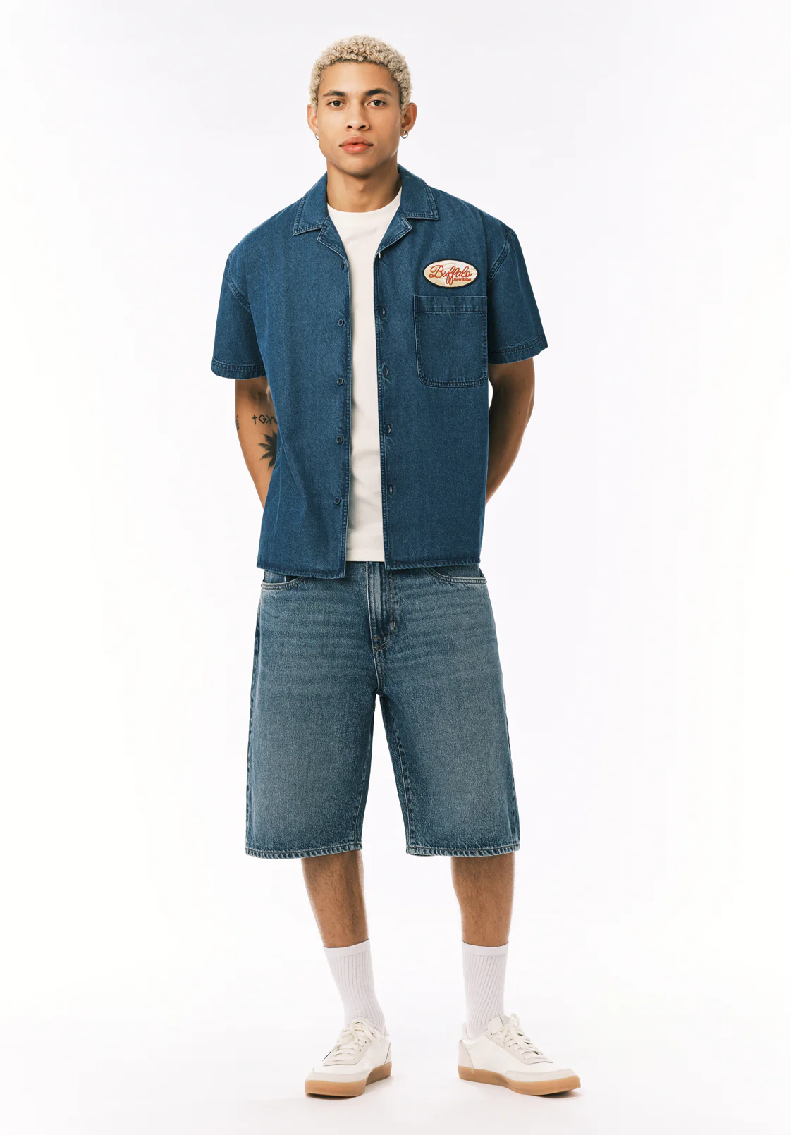 Mick Men's Wide Leg Denim Short, Distressed Blue - BM26203 - Image 4