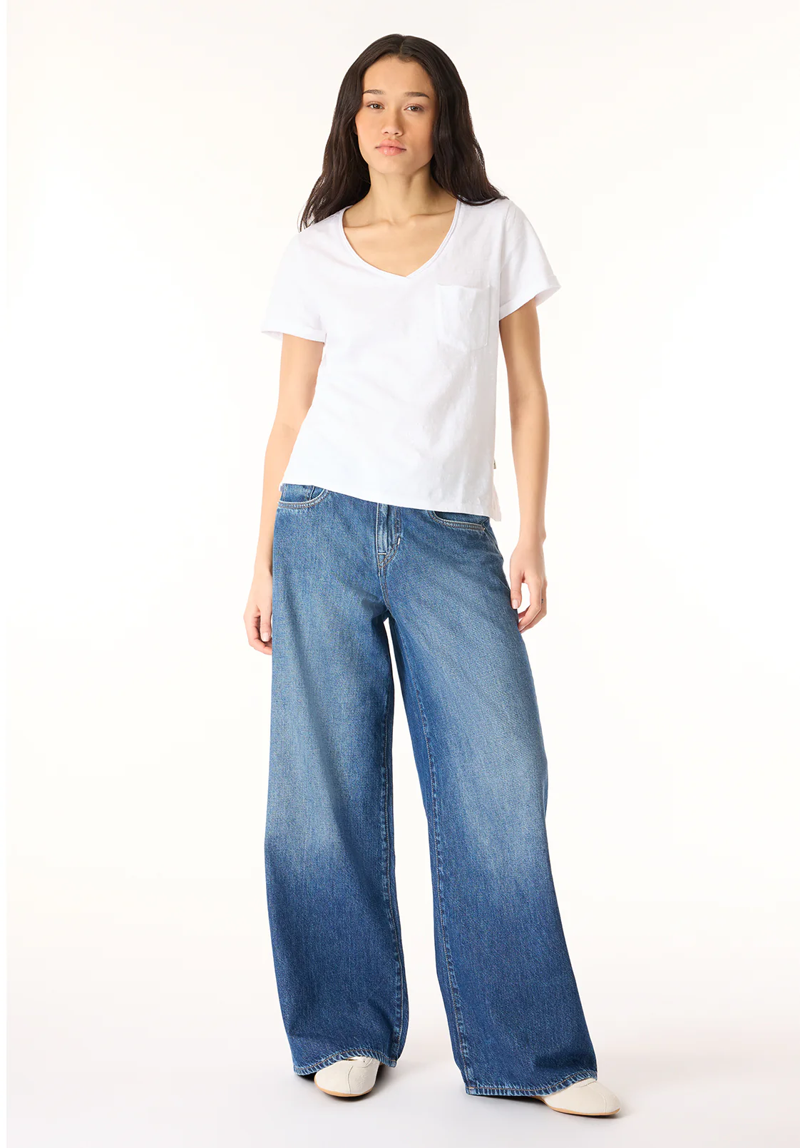 Moxie Women's Slub Knit V-Neck T-Shirt, White - KT0179P - Image 4