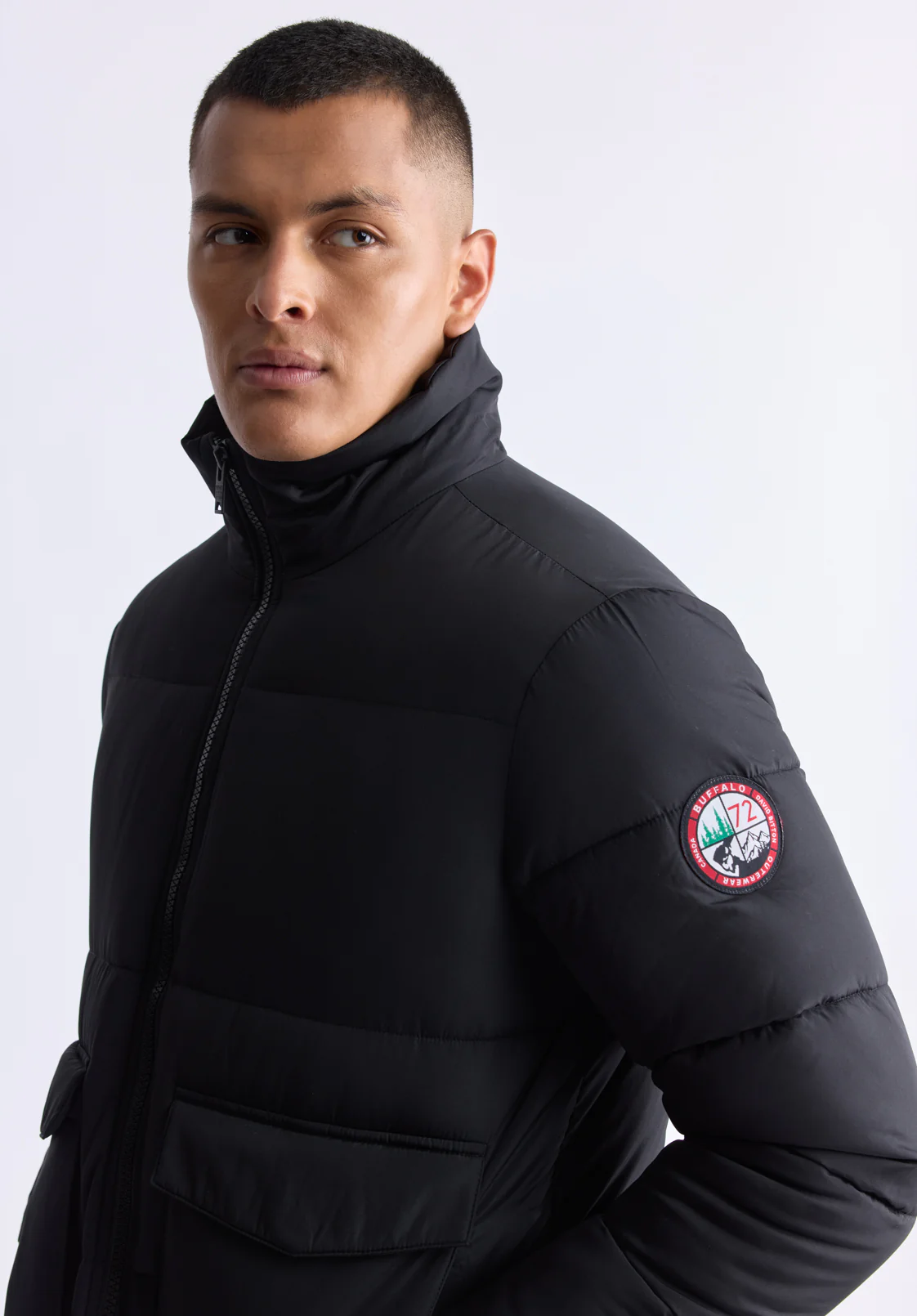 Nate Men’s Zip-up Puffer Jacket with Large Front Pockets, Black - OBMFE001 - Image 3