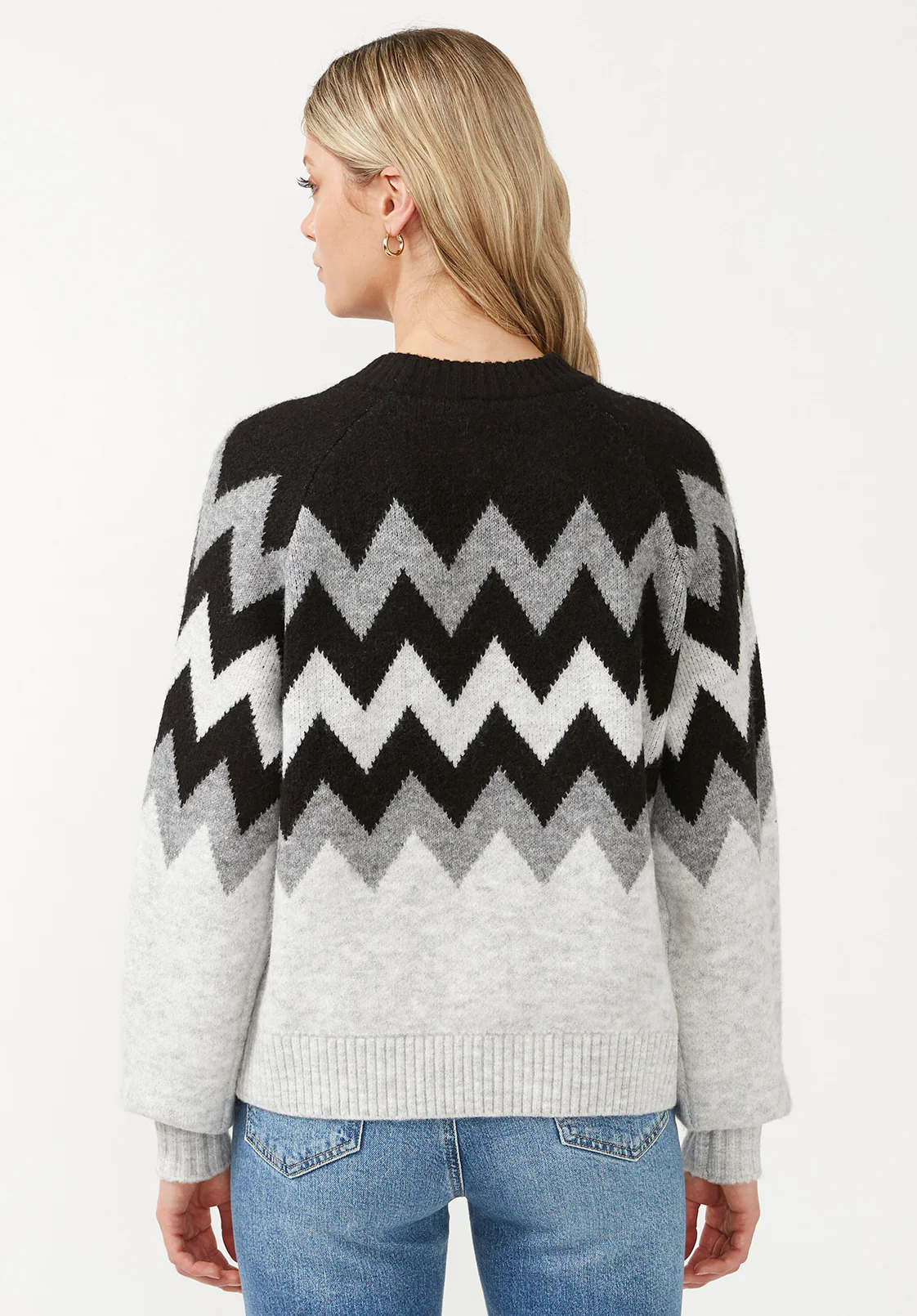 Nerissa Women's Crewneck Sweater in Black & Grey Chevron Print - SW0023F - Image 3