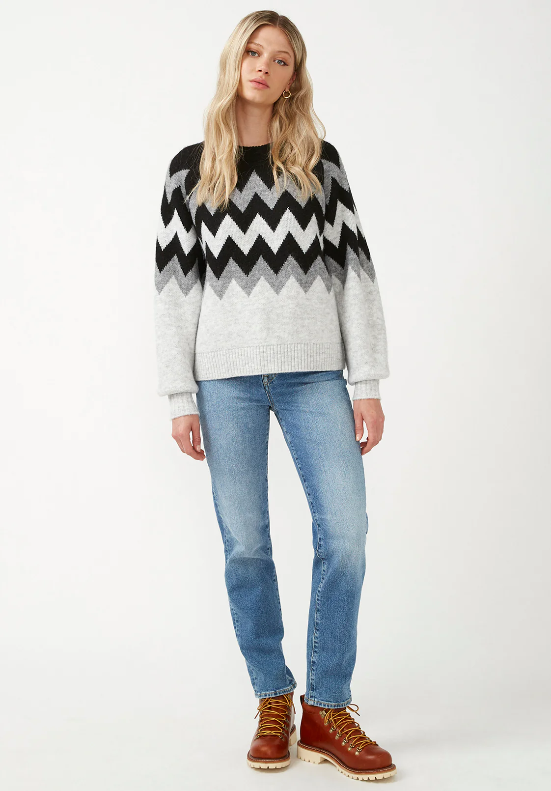 Nerissa Women's Crewneck Sweater in Black & Grey Chevron Print - SW0023F - Image 5
