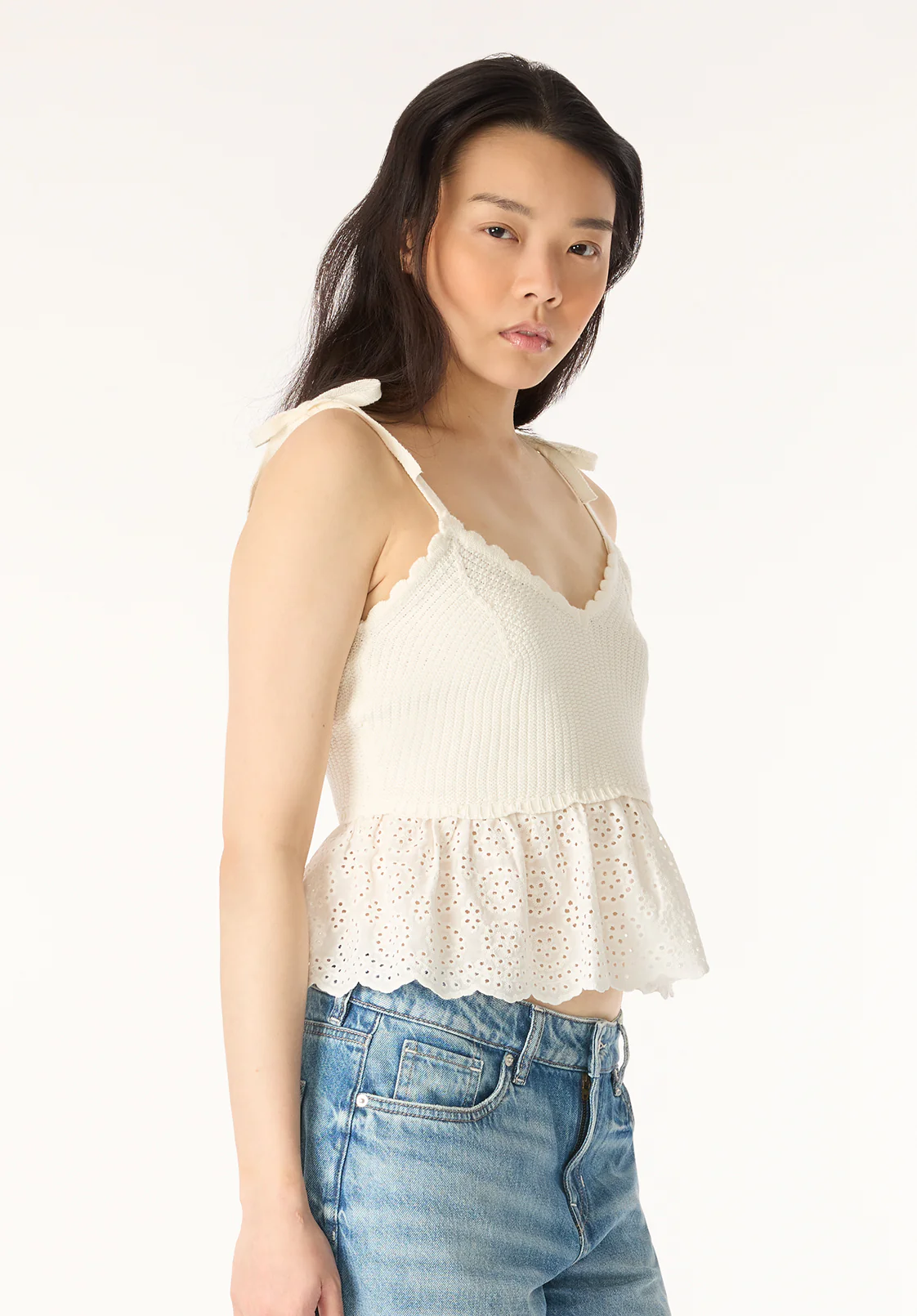 Picabo Women's Textured Cotton Peplum Top, Blanc - SW0109P - Image 2