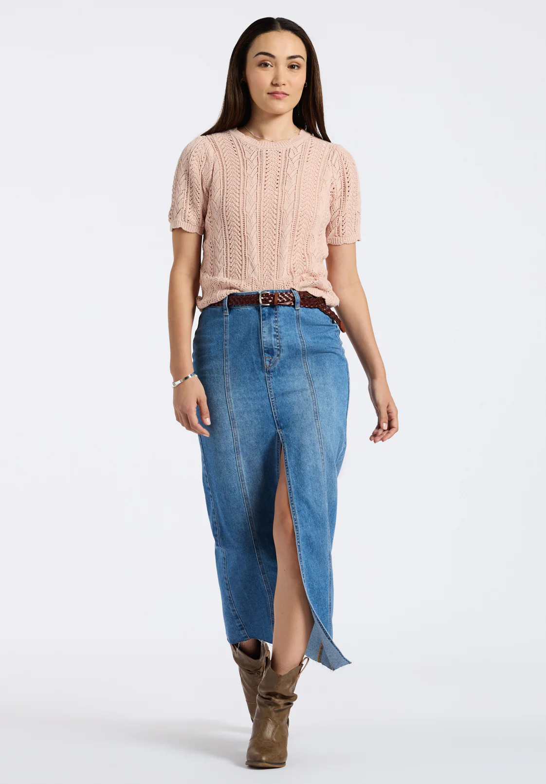 Posey Women's Short-Sleeve Crochet Knit Sweater Top, Cameo Rose - SW0108P - Image 5