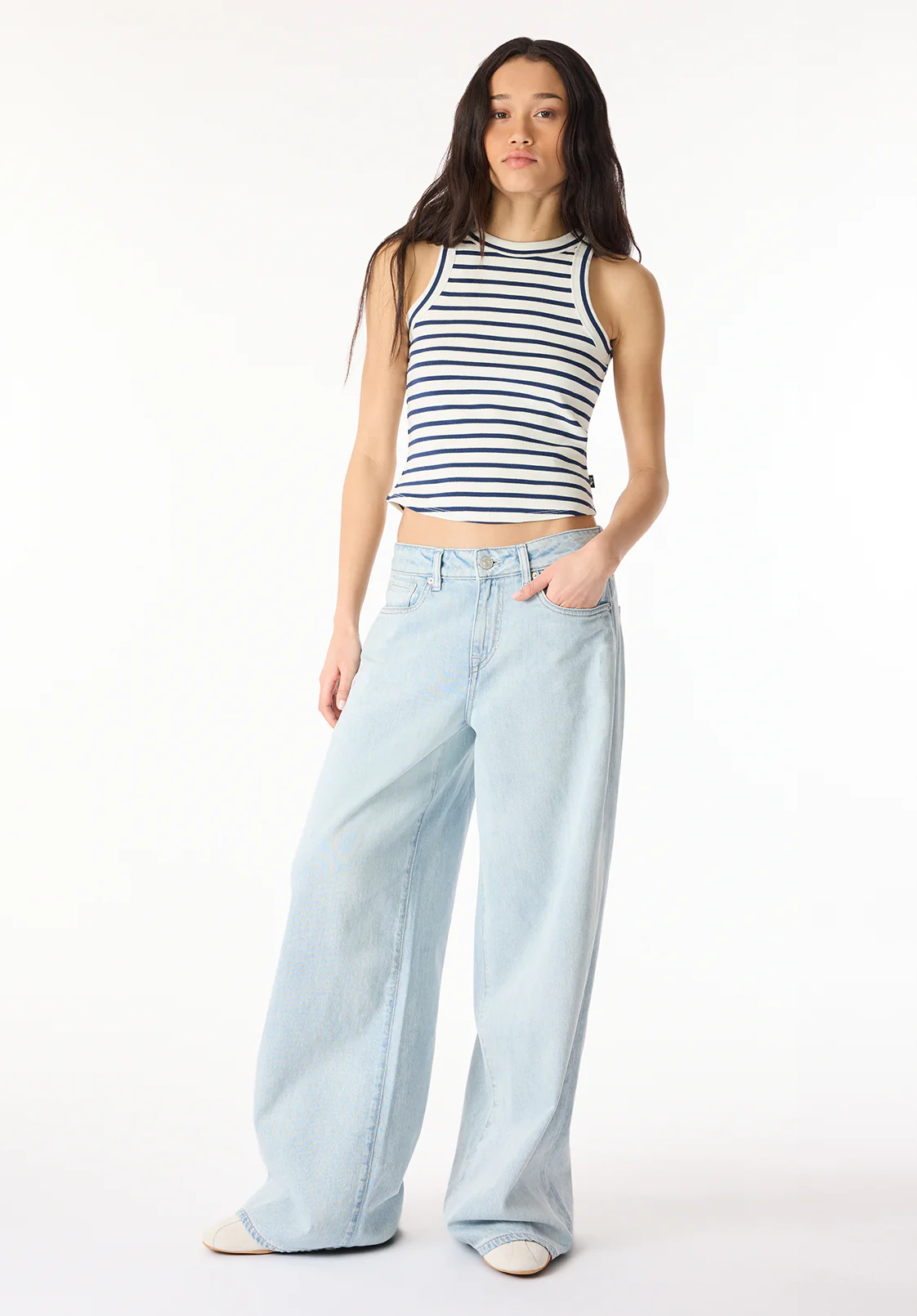 Regine Women's Ribbed Striped Tank Top, White & Navy - KT0175P - Image 4