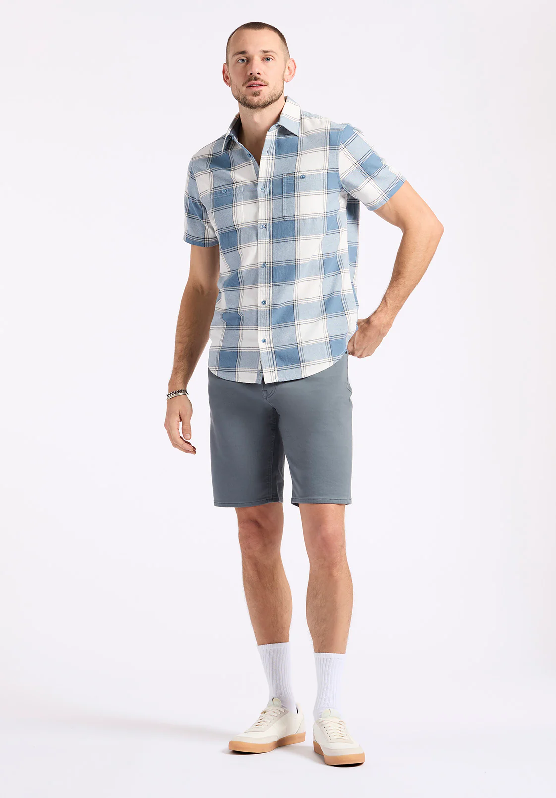 Sagrino Men's Short-Sleeve Plaid Fitted Shirt, Mirage Blue - BM24553 - Image 5