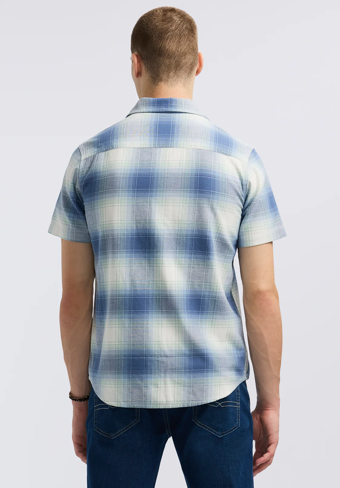 Sagrino Men's Short-Sleeve Plaid Fitted Shirt, Moonlight Blue - BM24618 - Image 3