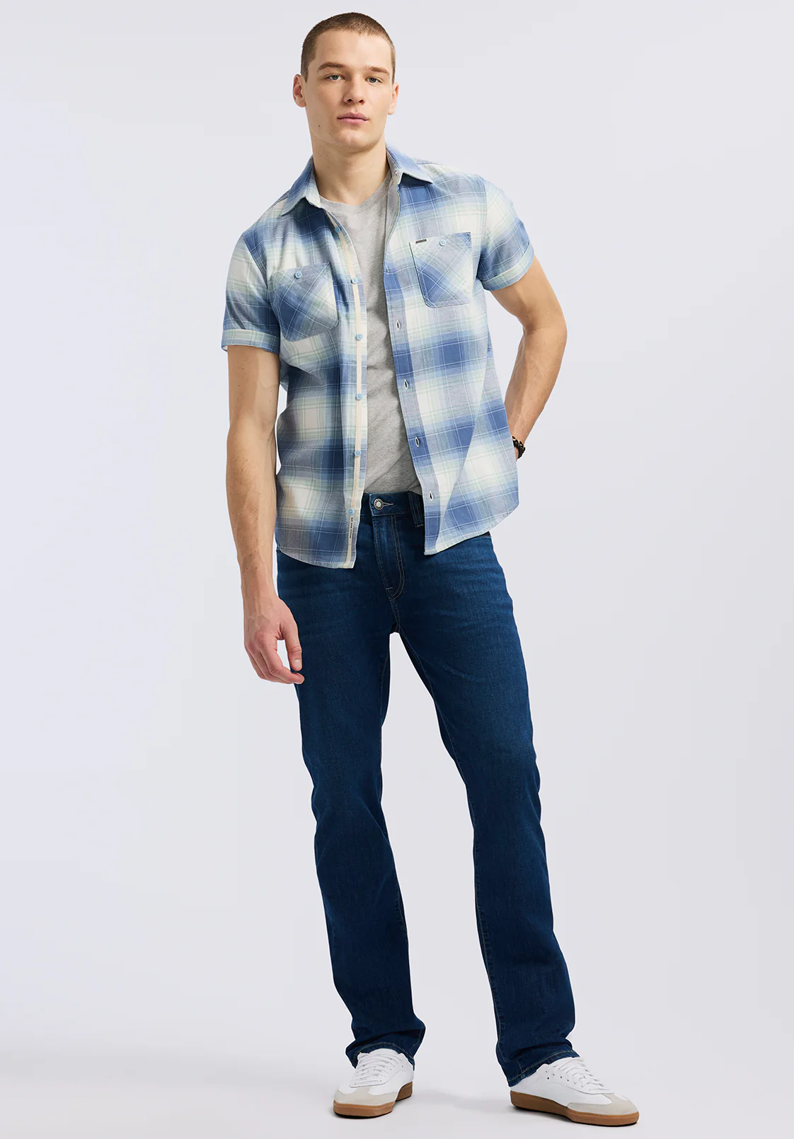 Sagrino Men's Short-Sleeve Plaid Fitted Shirt, Moonlight Blue - BM24618 - Image 4