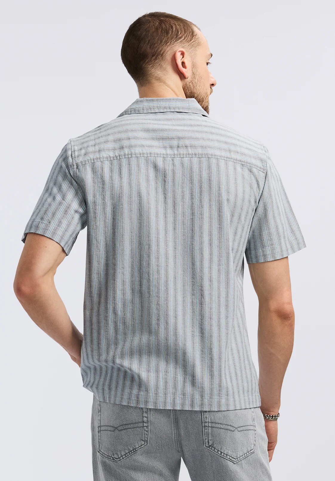 Salaman Men's Short-Sleeve Striped Camp Shirt, Whale - BM24619 - Image 3