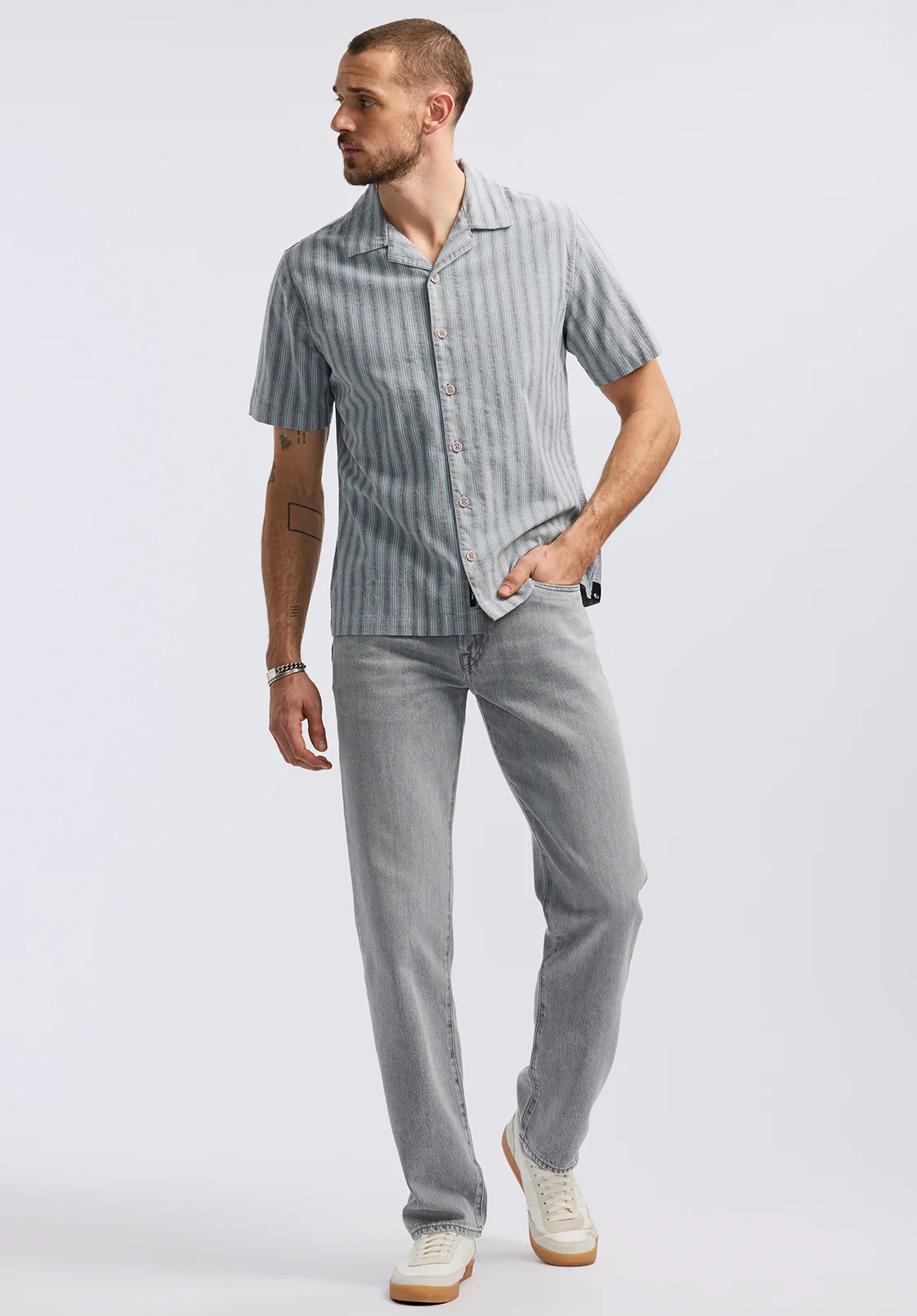 Salaman Men's Short-Sleeve Striped Camp Shirt, Whale - BM24619 - Image 4