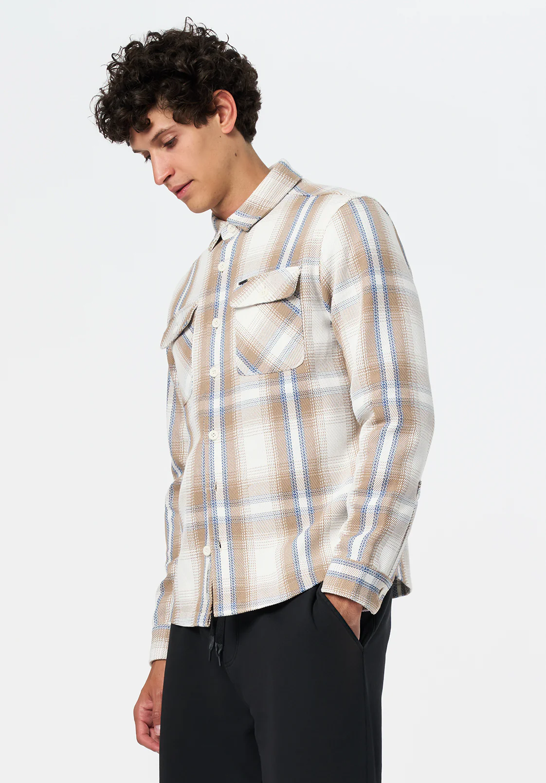 Samme Men's Long-Sleeve Relaxed Plaid Shirt, Milk - BM24686 - Image 2