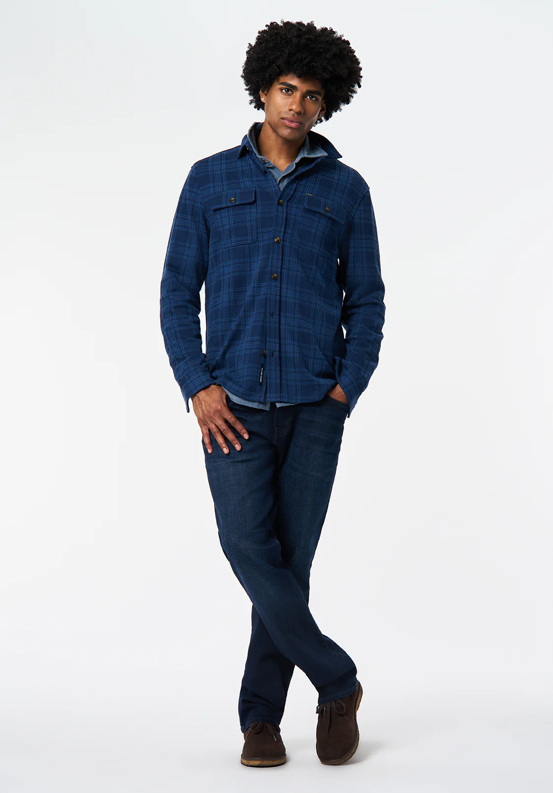 Samme Men's Long-Sleeve Plaid Blanket Shirt, Midnight Blue - BM24691 - Image 3