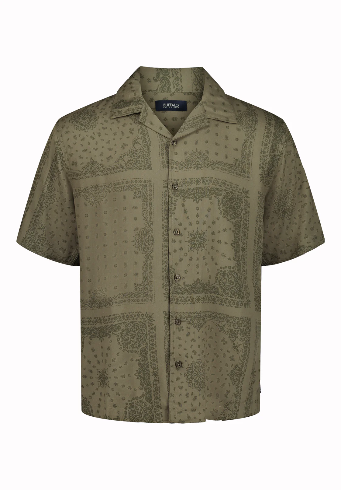 Sandro Men’s Printed Short Sleeve Camp Shirt, Army Green - BM24781 - Image 2