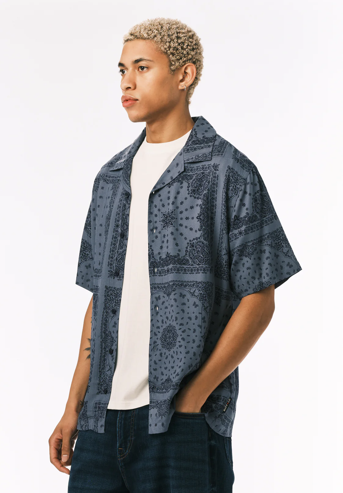 Sandro Men’s Printed Short Sleeve Camp Shirt, Mirage - BM24781 - Image 4