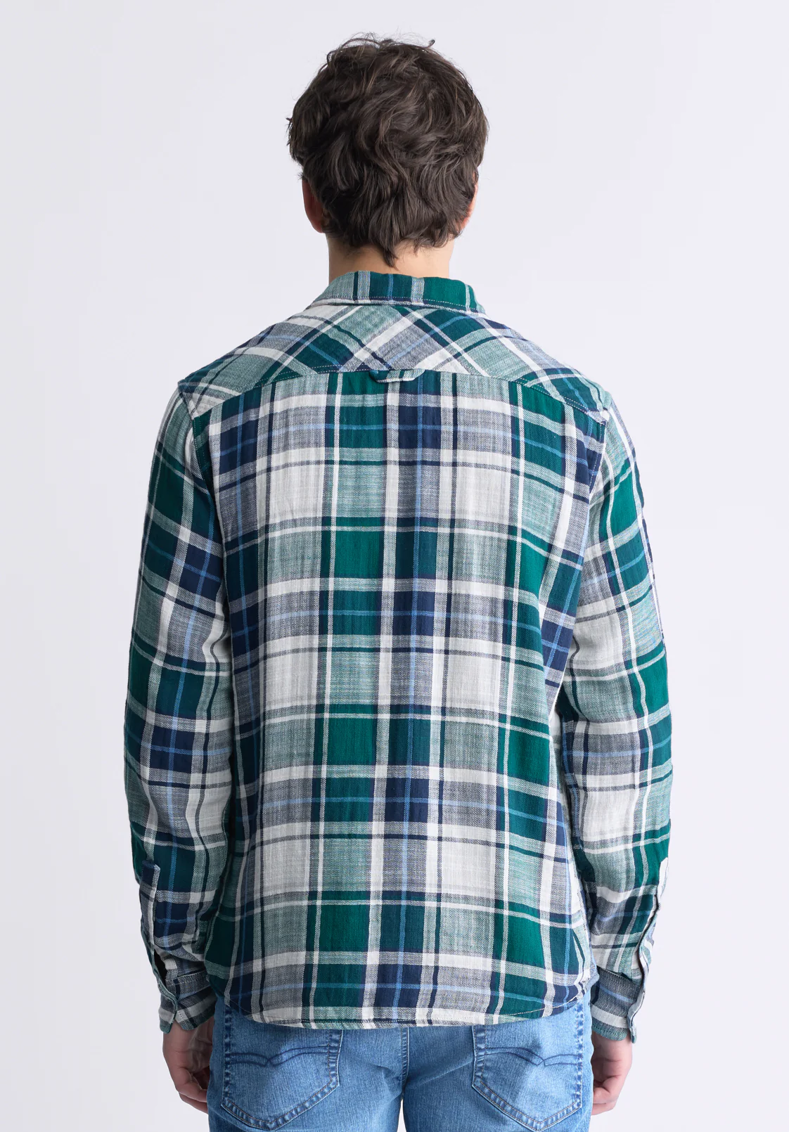 Saolo Men's Long-Sleeve Plaid Shirt, Forest Green - BM24425 - Image 3