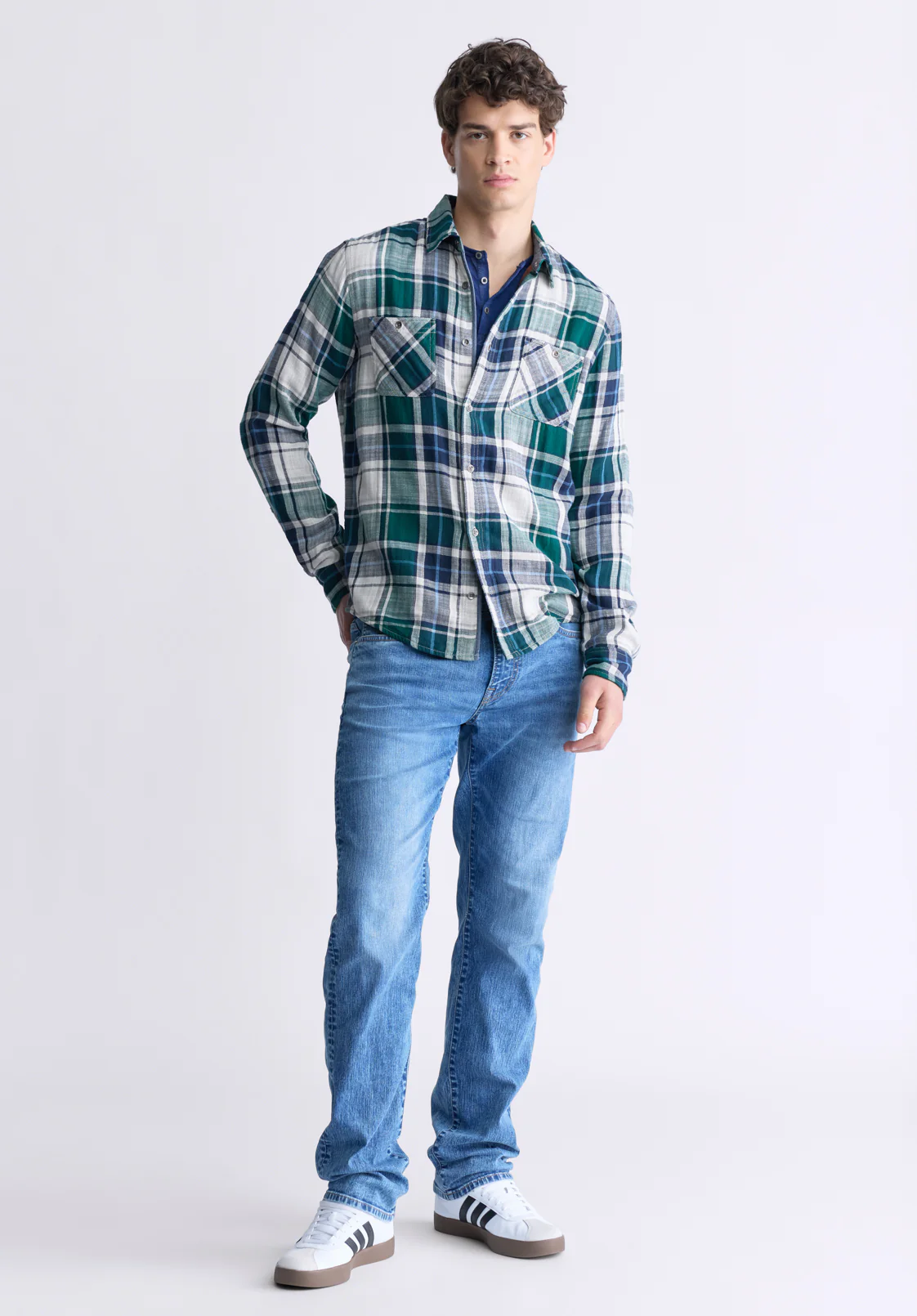 Saolo Men's Long-Sleeve Plaid Shirt, Forest Green - BM24425 - Image 4