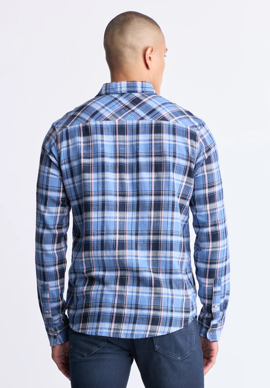 Saroz Men's Classic Plaid Shirt, Midnight blue - BM24499 - Image 3