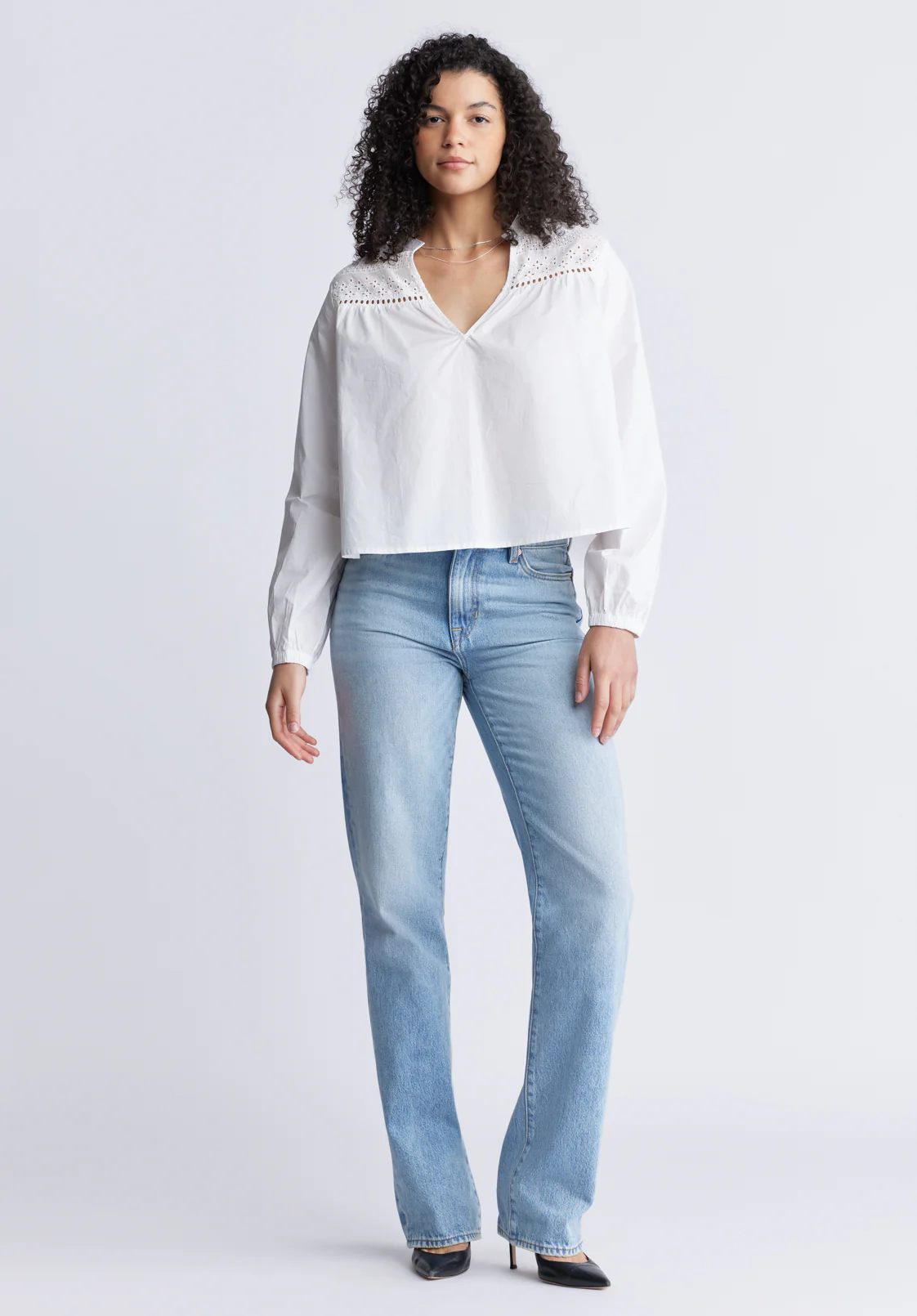 Selyse Women's Long Sleeve Crop Blouse, White - WT0117S - Image 6