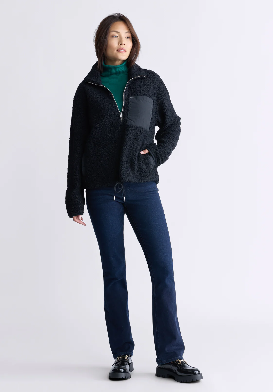 Sena Women's Sherpa Jacket with Chest Pocket, Black - JK0036F - Image 4