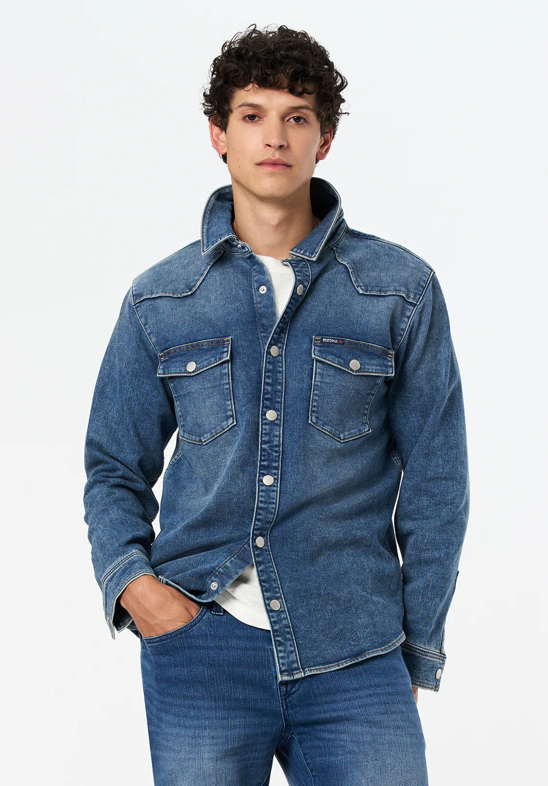 Shane Men's Denim Shirt, Sanded and Vintage Blue - BM26070