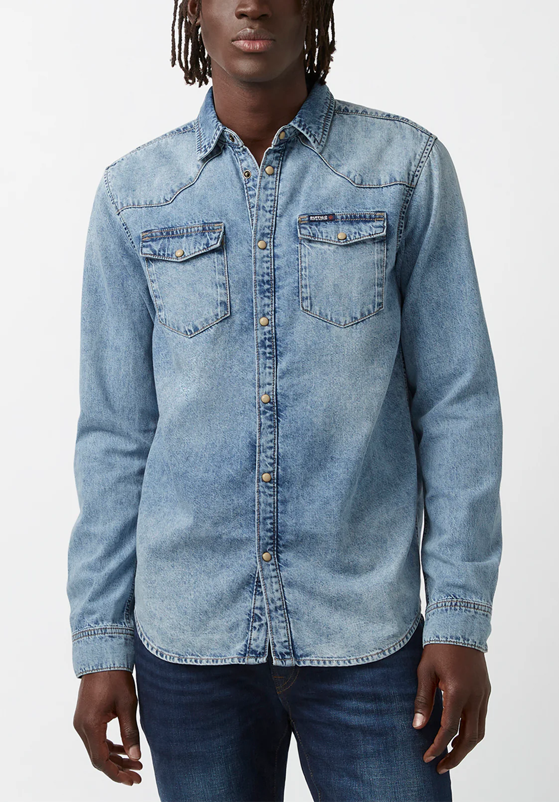 Sheldon Men’s Long-Sleeve Shirt, Light Denim Blue - BM22636 - Image 3