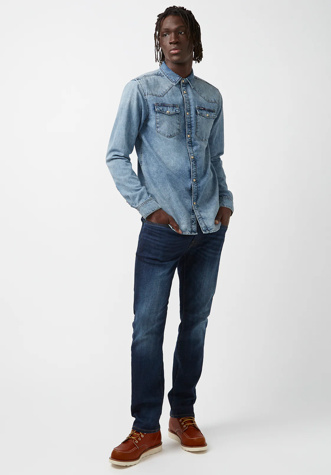 Sheldon Men’s Long-Sleeve Shirt, Light Denim Blue - BM22636 - Image 5