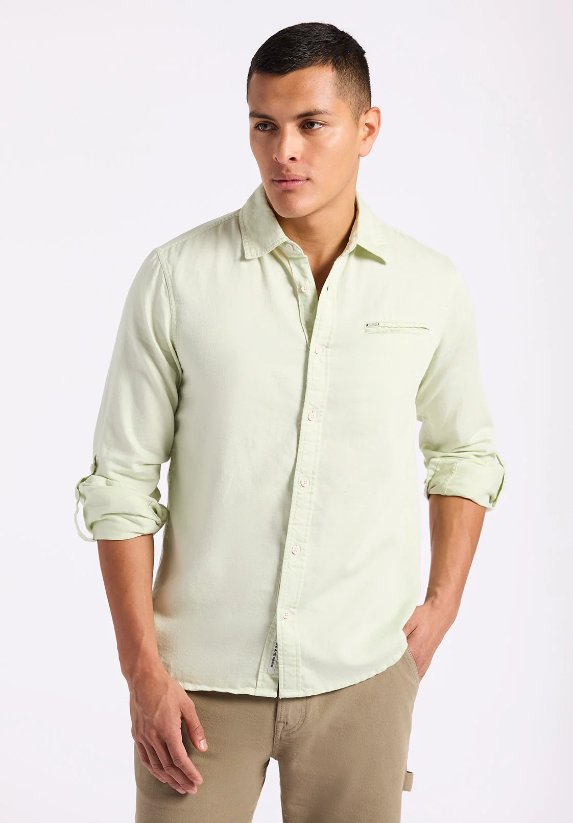 Simbio Men's Long-Sleeve Linen Blend Fitted Shirt, Dusty Aqua - BM24561