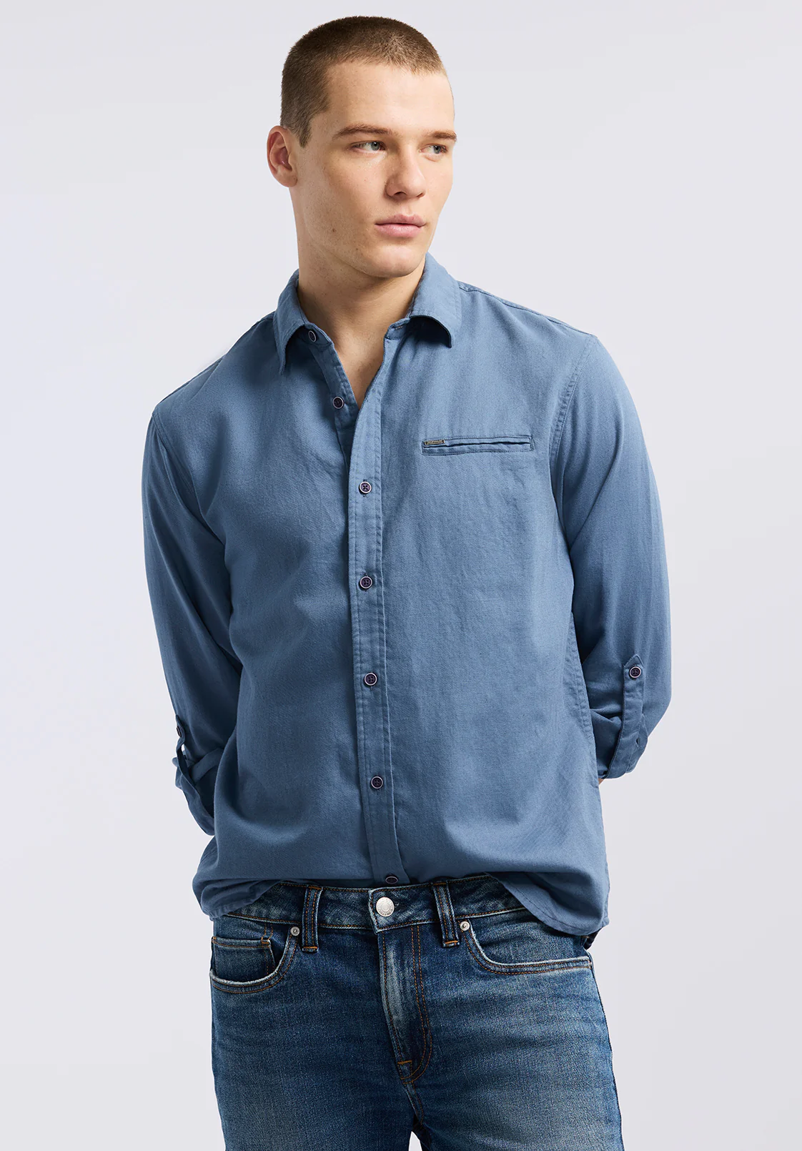 Simbio Men's Long-Sleeve Linen Blend Fitted Shirt, Moonlight Blue - BM24617