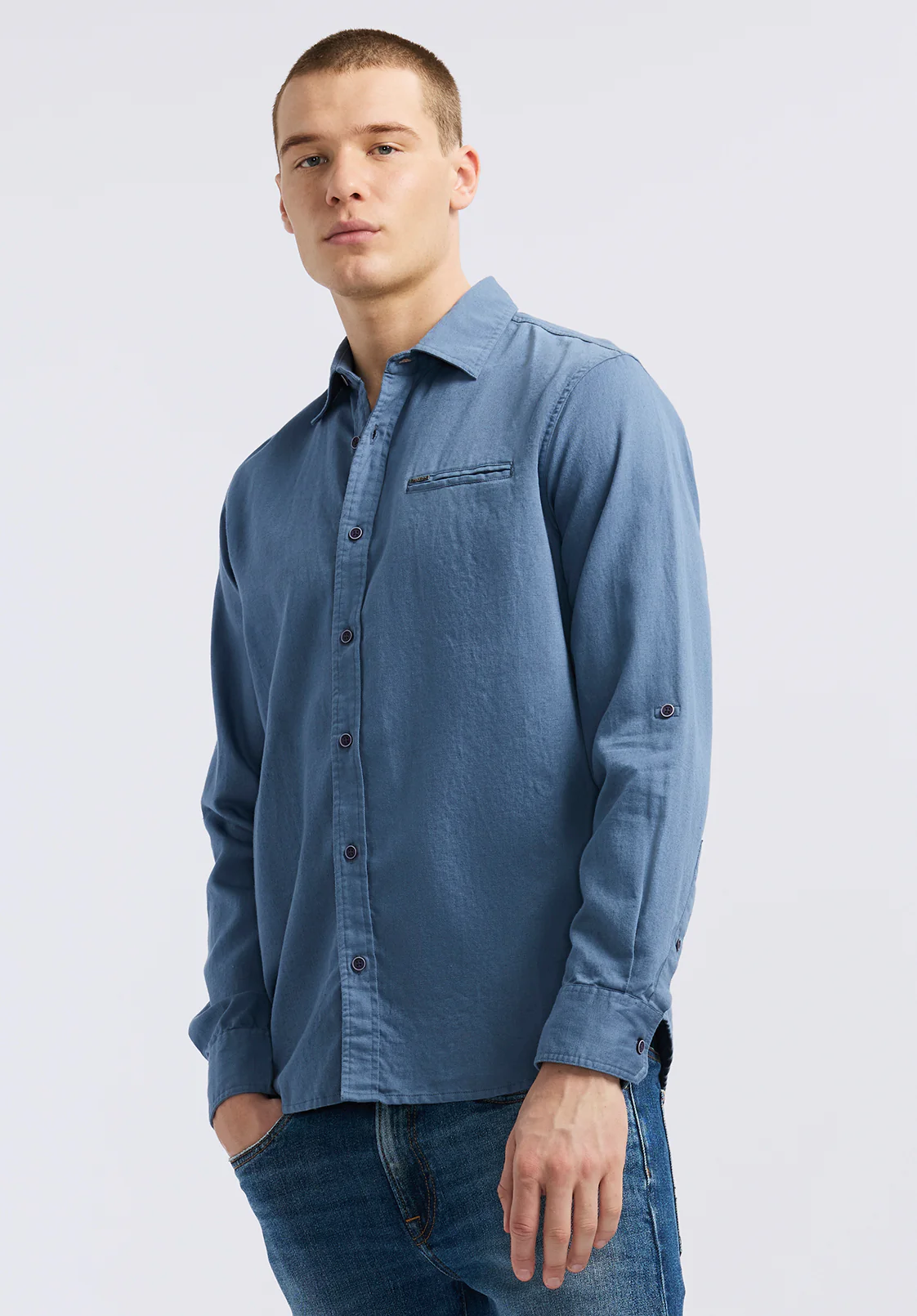 Simbio Men's Long-Sleeve Linen Blend Fitted Shirt, Moonlight Blue - BM24617 - Image 2